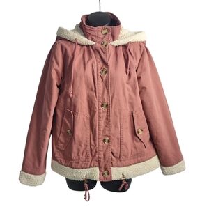 Arizona Jean Co Jacket Women's Pink White Sherpa Lined Hooded Coat Size Medium